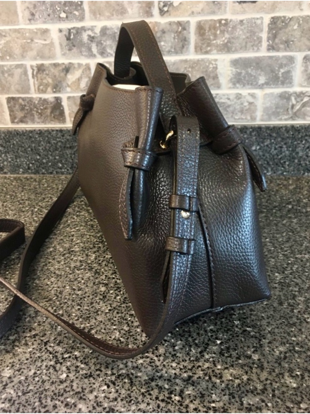 Isadora Moca Deep Brown Pebbled Leather Top-Handle Crossbody Bag - Picture 7 of 9